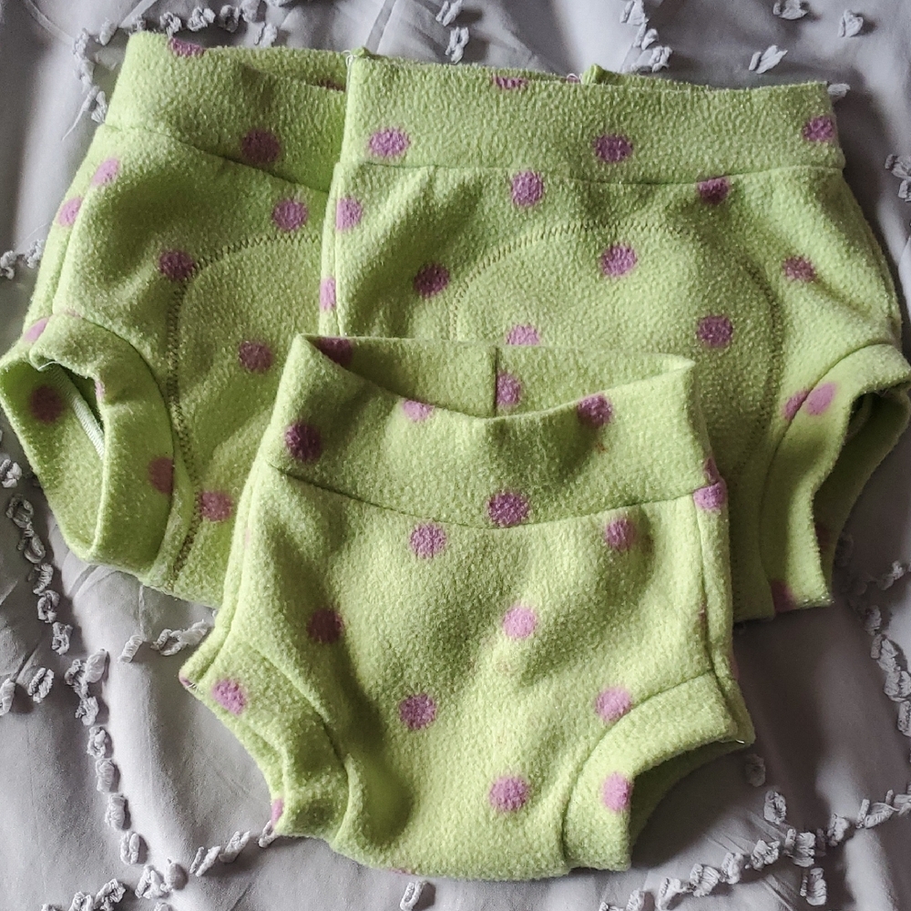 Polka Dot Kids Fleece Diaper Covers - Green and Purple